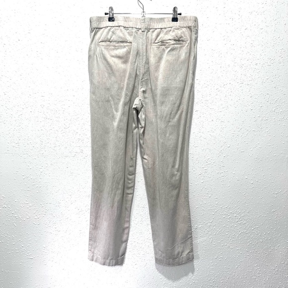 Tan linen Relaxed Fit Trousers with Elastic Waistband 32/12 - Picture 3 of 8